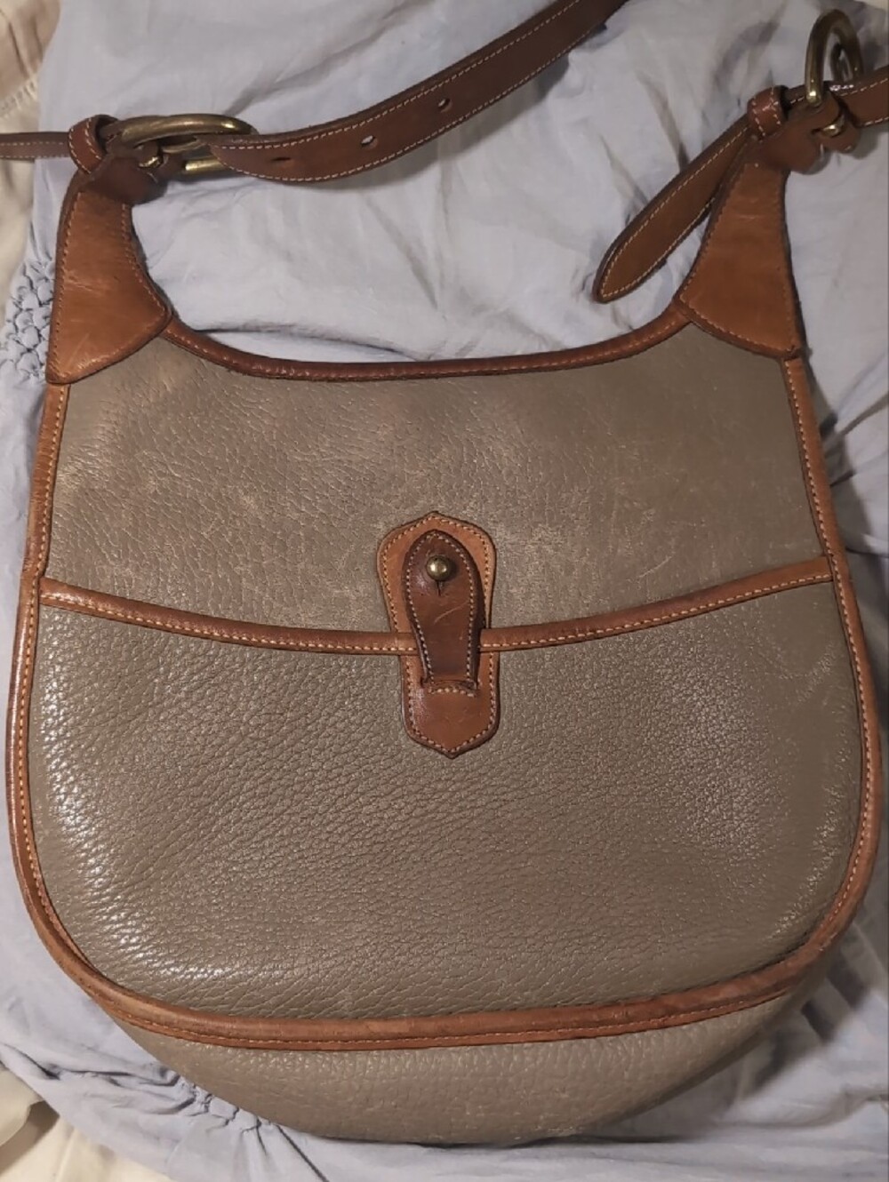 Dooney & Bourke Vintage Taupe with Tan Leather Trim Shoulder Bag - Picture 3 of 13